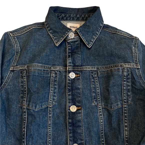 Hudson Size Medium Garrison Cropped Blue Jean Denim Distressed Ripped Jacket - Picture 5 of 13